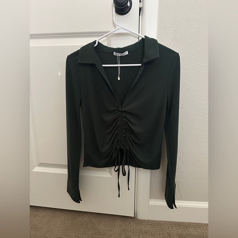 Zara Dark Green Ruched Women's Top
